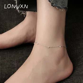 

22.5+3cm 1pc 100% Authentic Real. 925 Sterling Silver Fine Jewelry polished Triangle Geometric Anklet Crystal cute anklet tassel