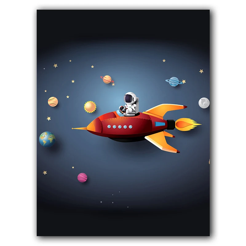 Airplane-Vehicle-Car-Nursery-Canvas-Poster-Print-Wall-Art-Canvas-Spaceship-Picture-Painting-Astronaut-Rocket-Boy (9)
