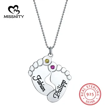 

MissNity Personalized Baby Feet Name Necklace Birthstone Gold Plated Silver Custom Made with 2 Name Mother Jewelry