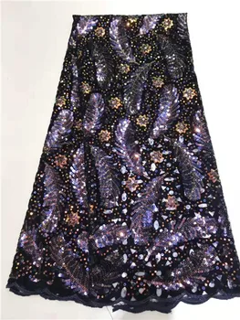 

Colorful Sequined African French Mesh Net Lace Fabric For India Evening Party Dress Fabrics 2019 New Nigeria Sequins Voile Lace