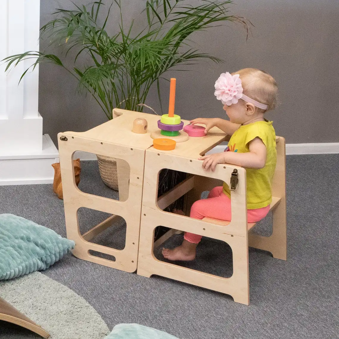 US $294.27 XIHATOY Childrens Montessori Learning Tower Kitchen Childrens Foot Platform Foldable Game Table With Blackboard Gifts for Baby