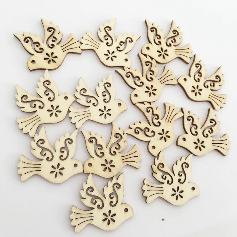 30pcs Wooden Bird Slices Cute Animal Shaped Embellishments Ornament Unfinished Wood for Party Decoration DIY Craft Supplies images - 6