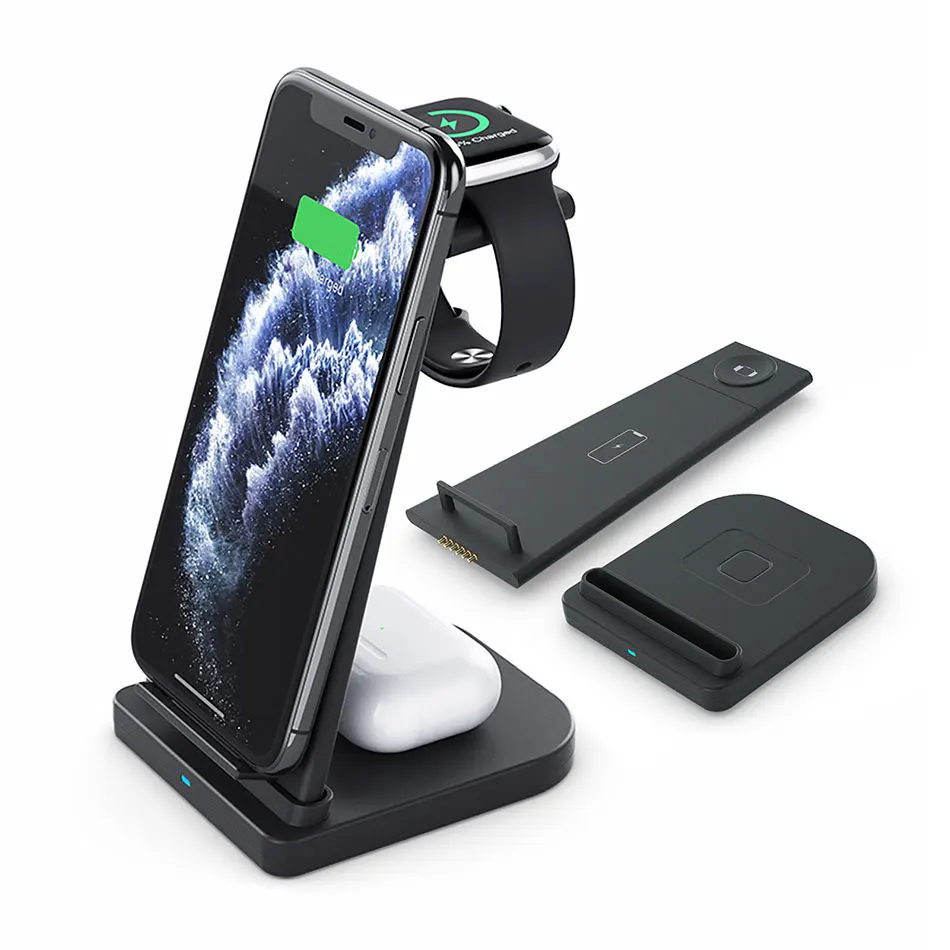 3 в 1 вертикальная Беспроводная зарядная площадка макс. 10 Вт для iPhone 12 Pro AirPods Apple Watch