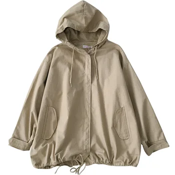

hooded elegant loose women trench coat 2020 winter new solid plus size pocket female outwear coat tops