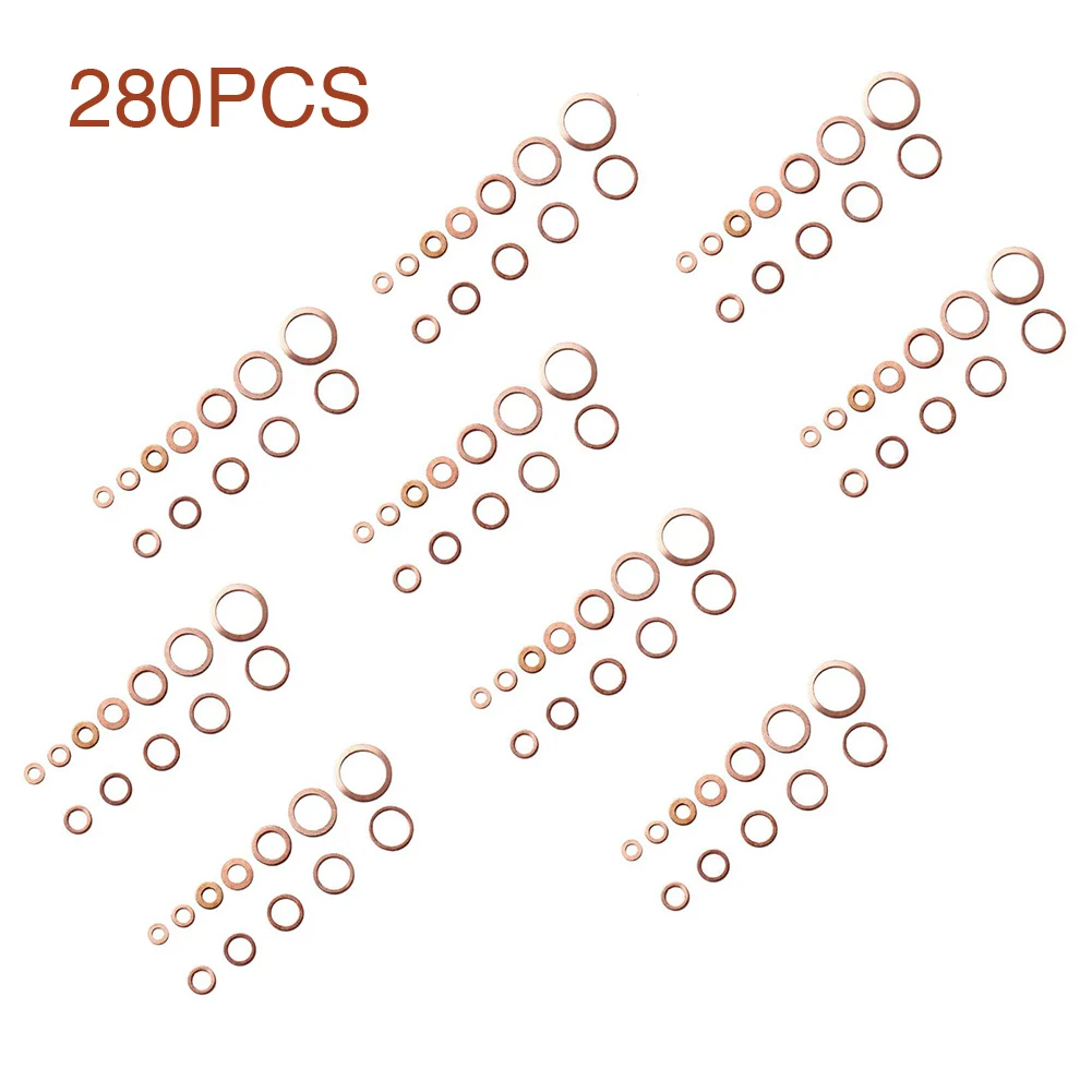 280Pcs 12sizes Assortment Sealing Copper Metric Hardware Home Washer Set Fastener Professional With Box Flat Ring Mounting Parts