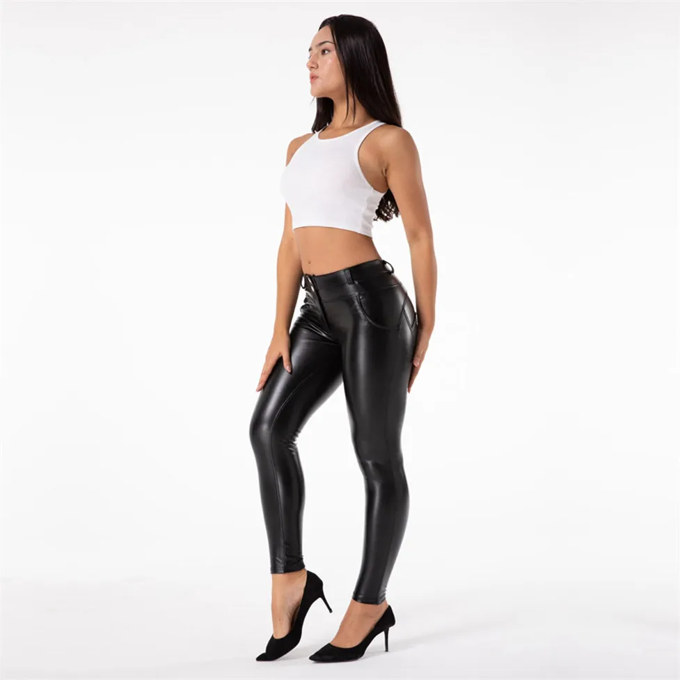 Womens Sexy Faux Leather Leggings PU High Waist Butt Lifting Pleather Long  Pants Stretchy Yoga Casual Club Tights (Large, Gold) 