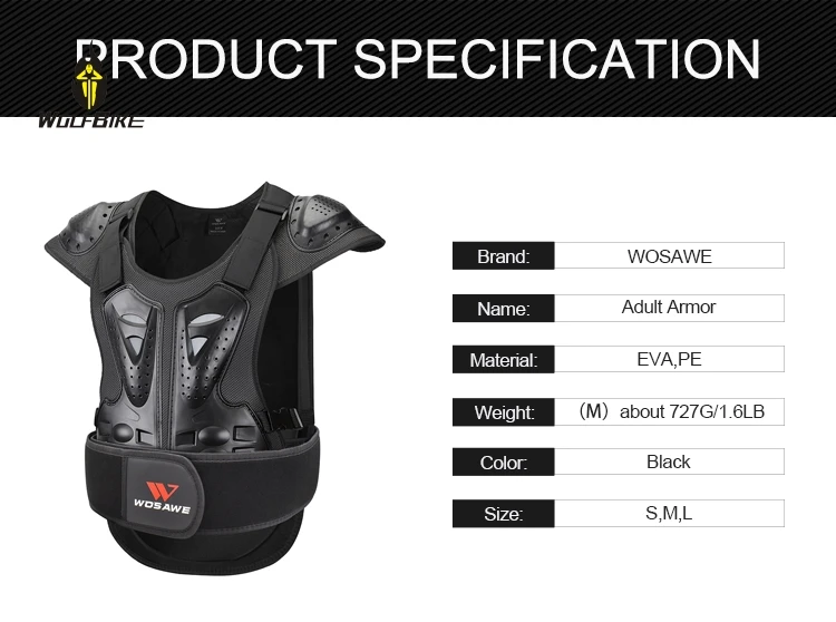 Wolfbike Back Protector Motorcycle Jackets Adult Shoulder Spine Chest Protection Motocross Racing Skateboard Downhill Body Suits