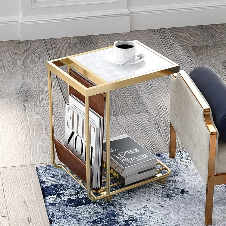 

Marble corner coffee tables Nordic modern living room small end table creative sofa square table with book newspaper holder