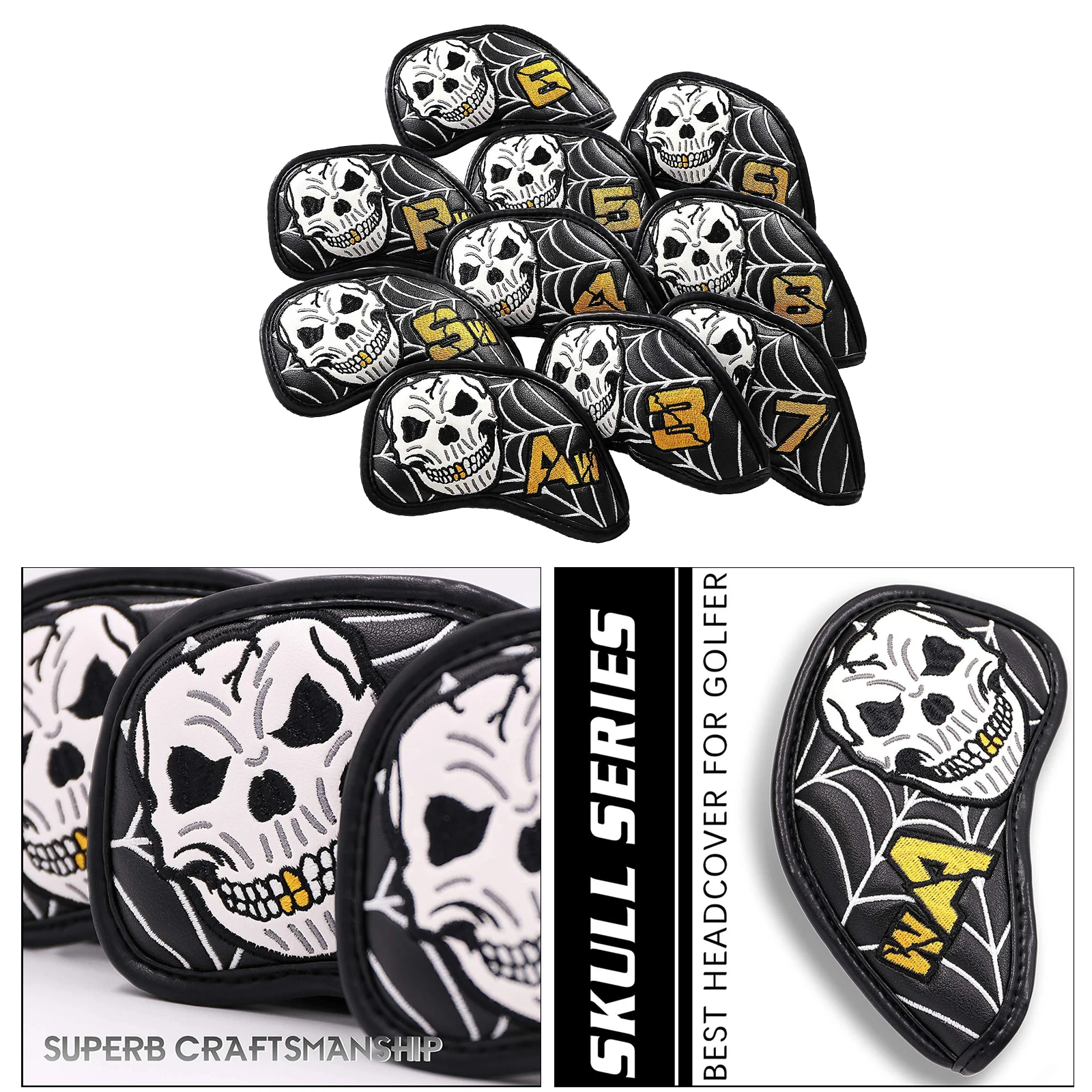 

10x Golf Iron Head Cover PU Leather Club Headcover Protect Sleeves Equipment