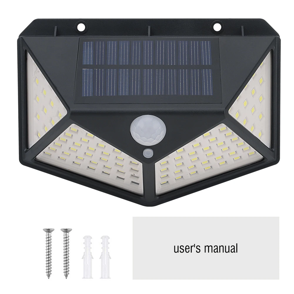 100 светодиодный солнечный светильник датчик движения Солнечный садовый фонарик с защитой от воды Открытый Солнечный настенный светильник бра Энергосберегающий Солнечный уличный свет - Испускаемый цвет: 100LED