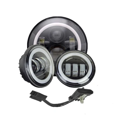 Мотоцикл 7 светодиодные фары Angel eyes halo+ 4,5 дюймов ближнего света с белым DRL для Harley Road King Softail Electra Glide - Цвет: Black set