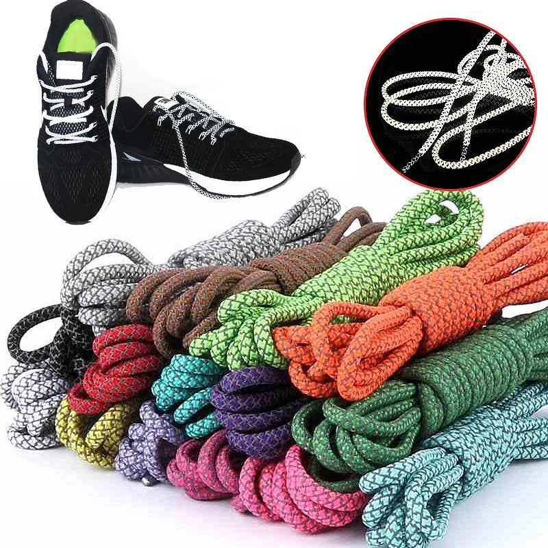 

New 1 Pair Unisex Rope Shoe Laces Reflective Sneakers Flat Round Strings Weaving Fashion Cord Replace Shoelaces