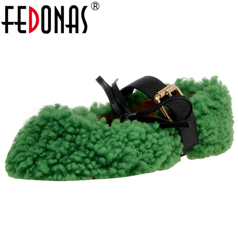 

FEDONAS Popular Women Shallow Warm Flats Spring Autumn New Wool Buckle Basic Casual Office Shoes Woman Sweet Female Mary Janes