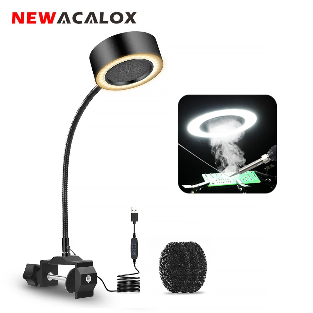 US $30.21 Newacalox Welding Smoking Device With 3 Color Led Light Bench Clamp Flexible Arm Smoke Exhaust Instrument Soldering Repair Tool