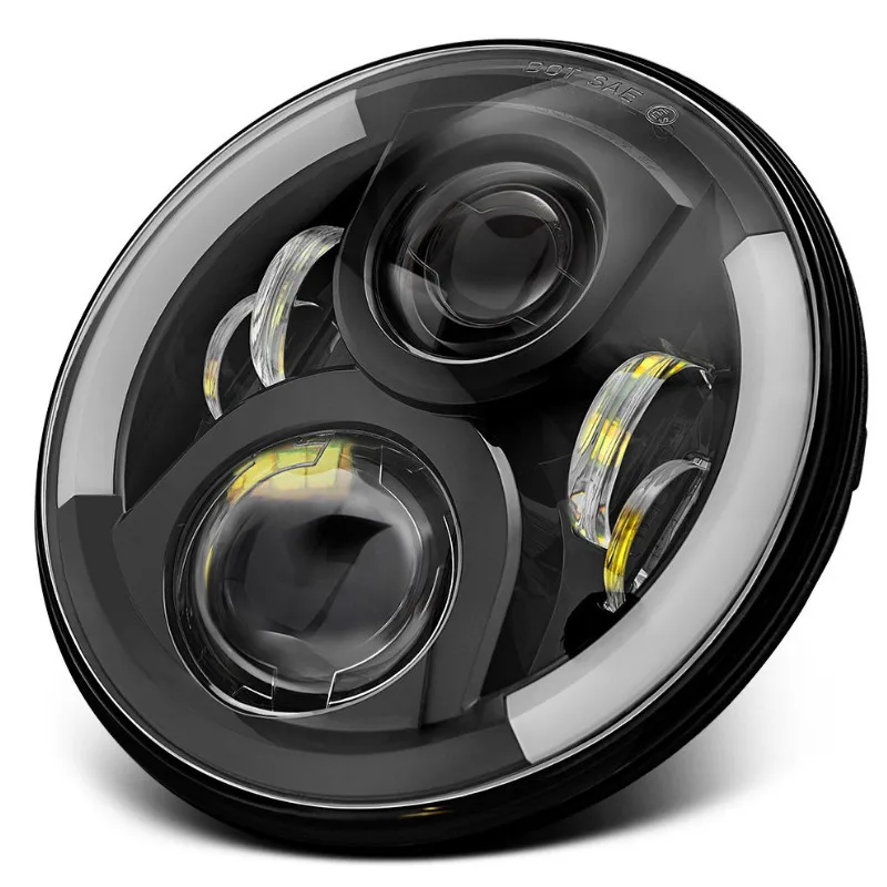 2 шт. 80 Вт 7 &quotHalo светодиодные фары круглые дюймов H4 Hi/Low Beam янтарные Светодиодные