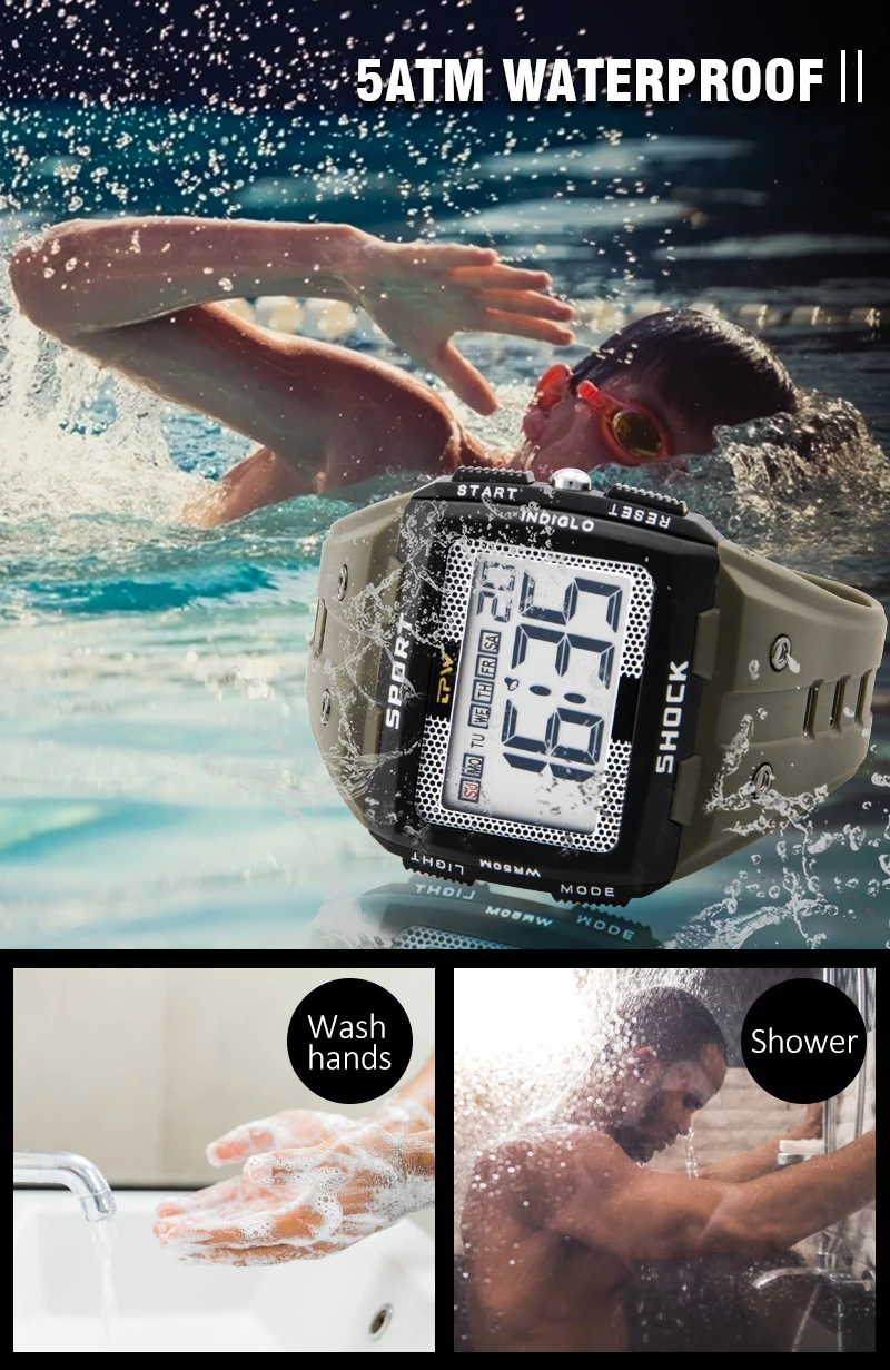 2022 New Big Number Men Watch Multifunction Alarm Clock 5ATM Waterproof Camouflage Sports Digital Wristwatches Relogio Masculino
