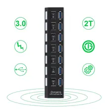 7-Порты и разъёмы USB 3,0 концентратор сплиттер с переключатель высокого Скорость 5 Гбит/с USB HUB мульти разделители USB Поддержка 1 ТБ HDD для ПК