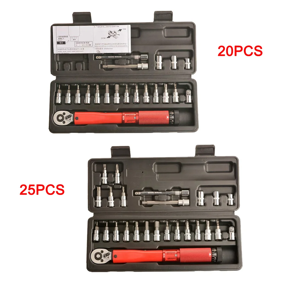 

20/25pcs Bicycle Repair Adjustable Torque Wrench Reversible Click Type Torque Wrench L5 #4