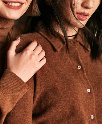 caramel colour Осенне-зимняя рубашка кашемировый свитер-пончо Дамский короткий свитер джемпер поло воротник открытый маленький лацкан рубашка свитер куртка - Цвет: caramel colour