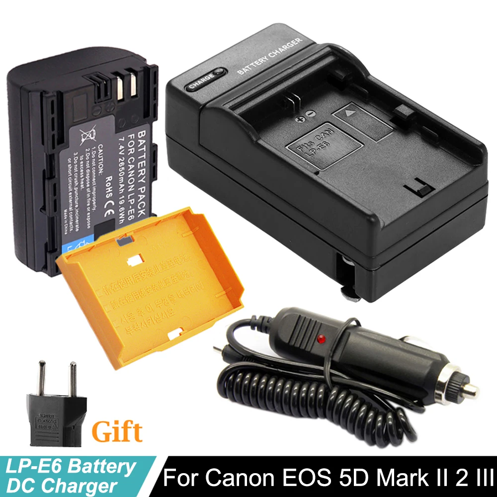 

LP-E6 2650mAh 7.4V Digital Camera Battery + LP E6 Charger For Canon EOS 5D Mark II 2 III 3 6D 7D 60D 60Da 70D 80D DSLR EOS 5DS