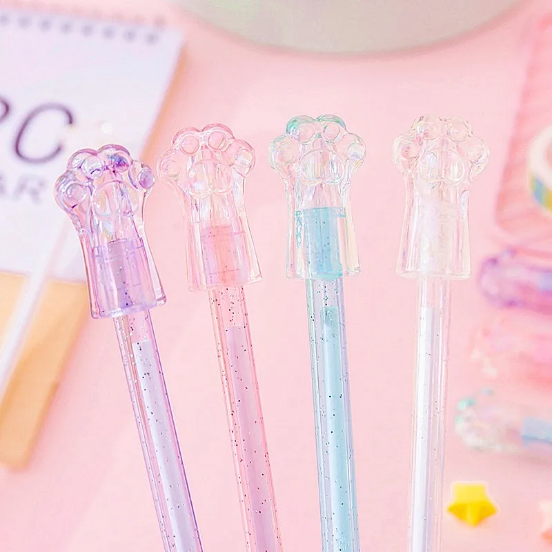 

1 pc Cute Cat Claw Pens Ins Kawaii Transparent Crystal Gel Pen Student Writing Pen Stationery School Office Supplies