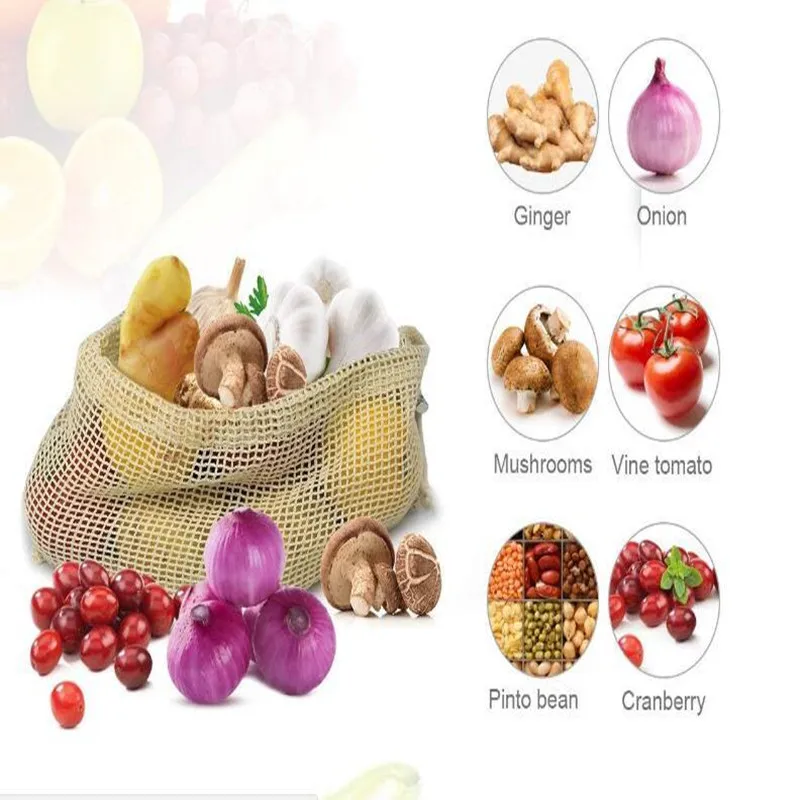 Многоразовые сетчатые мешки для производства моющиеся мешки для продуктовых покупок для хранения фруктов, овощей, игрушек, мелочей, кухонный Органайзер хранилище