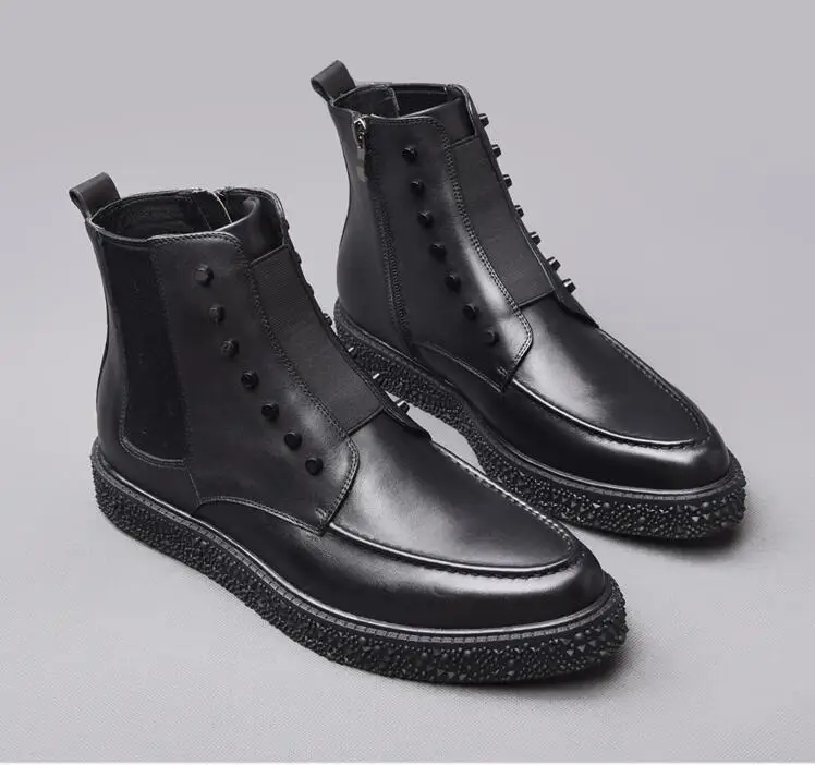 men winter boots Genuine leather boots Martin boots British boots pointed toes and lace-up men's ankle boots lace up men shoes