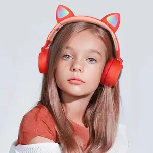 Image 4 - Neue Ankunft Rot Farbe LED Katze Ohr Noise Cancelling Kopfhörer Bluetooth 5,0 Mädchen Geschenk Unterstützung TF Karte Gaming Headset Mit mic