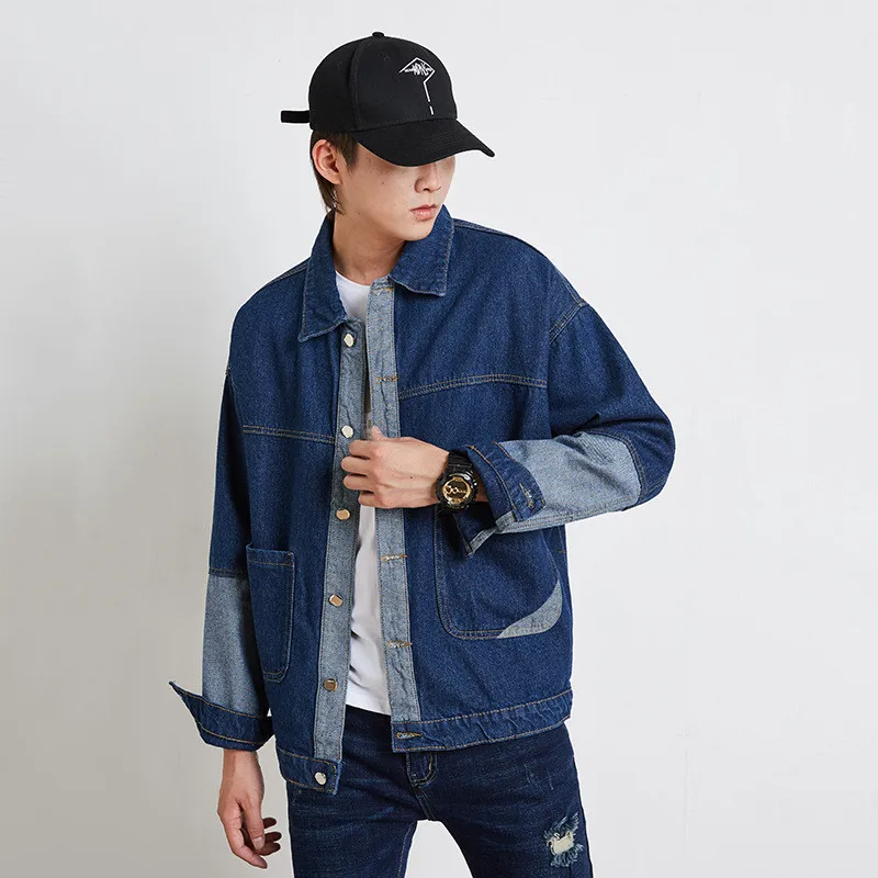 Мужская джинсовая куртка весна-осень Мужская джинсовая куртка тренд 2019 новая синяя свободная Корейская джинсовая куртка много размеров m-xxl