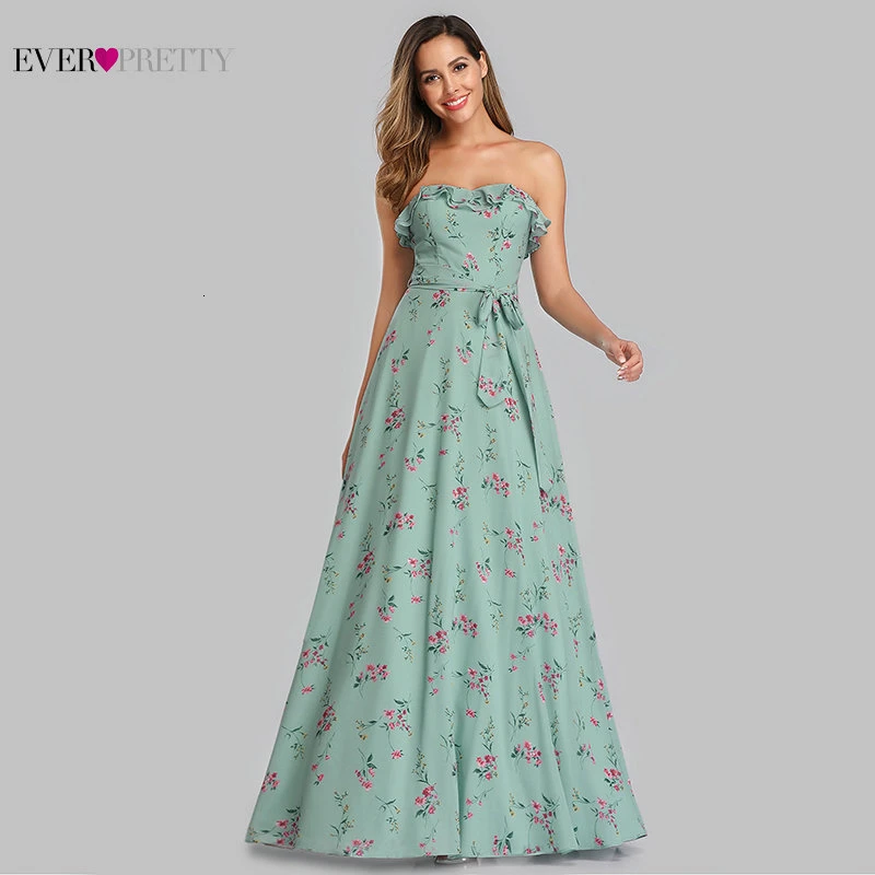 Ever Pretty, элегантные вечерние платья, длинные, трапециевидные, с открытыми плечами, с цветочным принтом, шифоновые, вечерние платья для женщин, Robe De Soiree