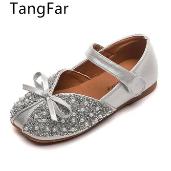 

Girls Princess Soft Bottom Rhinestone Bowknot Baby Shoes Leather Black Pearl Children Loafer