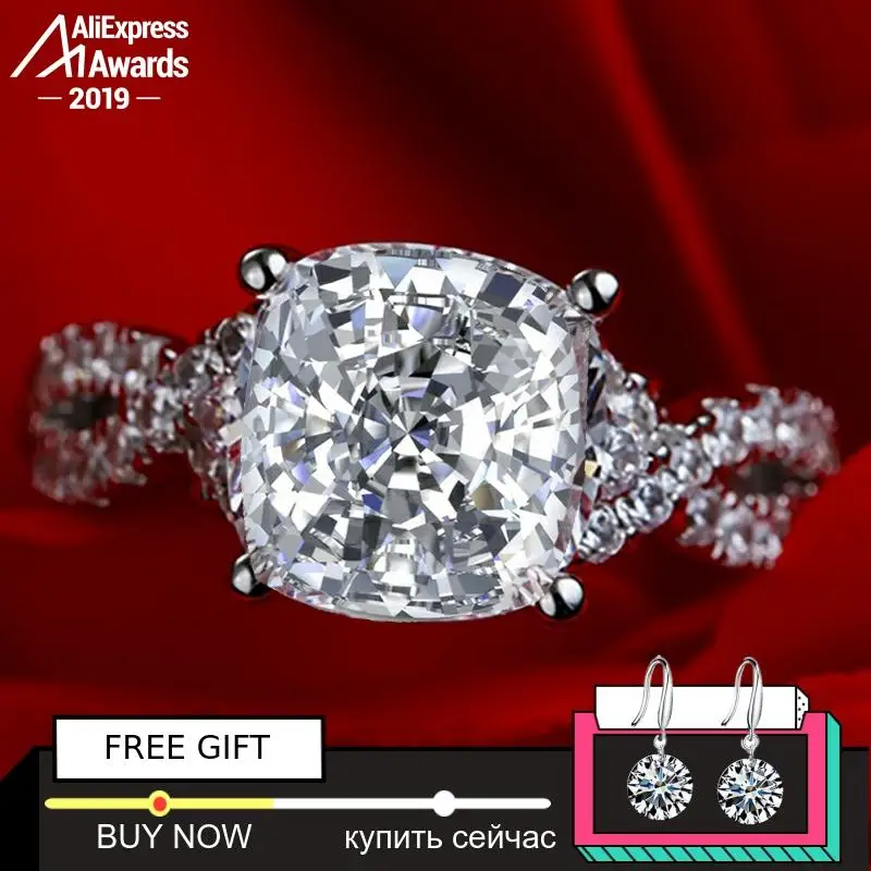 

10*10mm Square Cushion S925 Fine Jewelry sterling silver ring Lab-created diamond Carat 4Cs wedding proposal dream