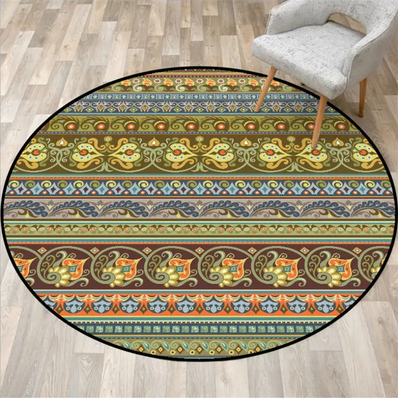 Ковры для гостиной, винтажный, желтый, зеленый, цветочный узор, круглый ковер для спальни, полиэстер, механическая стирка