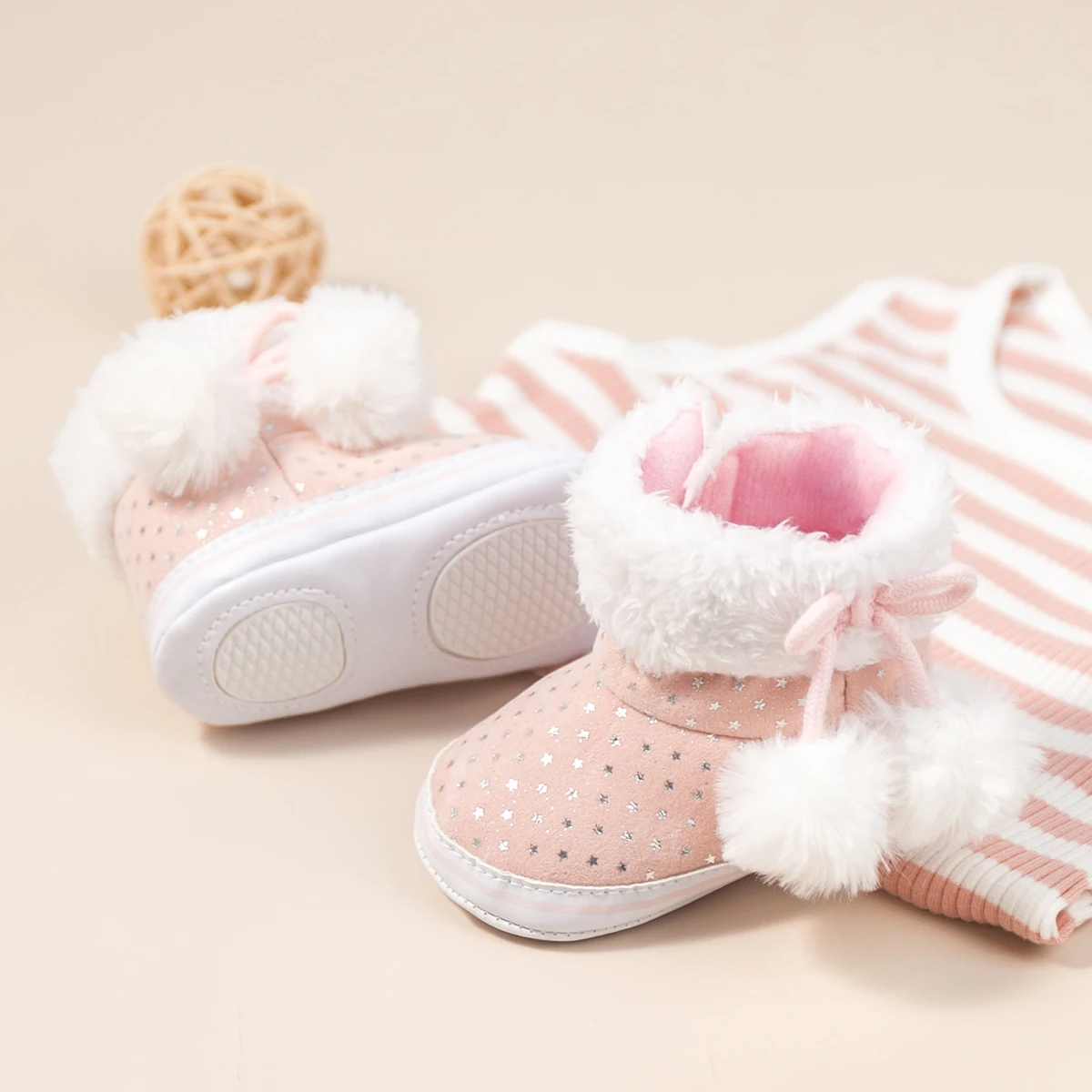 KIDSUN 2021 Winter Newborn Baby Shoes Girl Booties Pink Star Cotton Soft Sole Non-Slip Toddler First Walkers Infan Crib Shoes