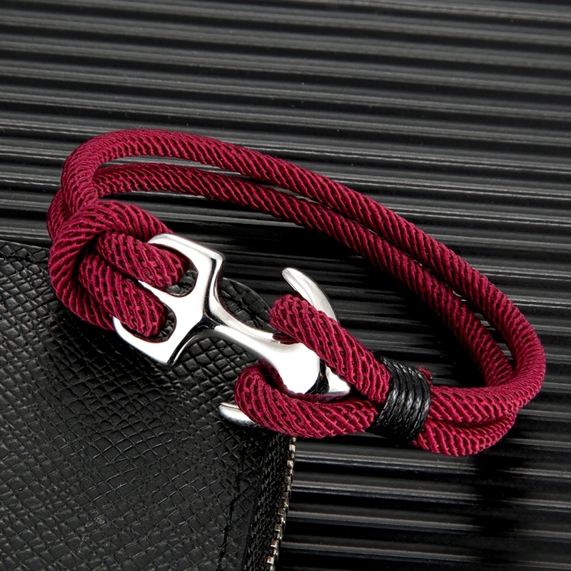 MKENDN hombres pulsera de la supervivencia al aire libre Camping de rescate de emergencia pulsera con motivo de ancla y cuerda para mujeres Acero inoxidable reloj deportivo con hebilla regalo