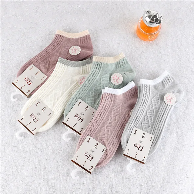 

5Pairs Spring New Arrivl Cotton Socks Ankle Socks Short Casual Gril Socks 35-40
