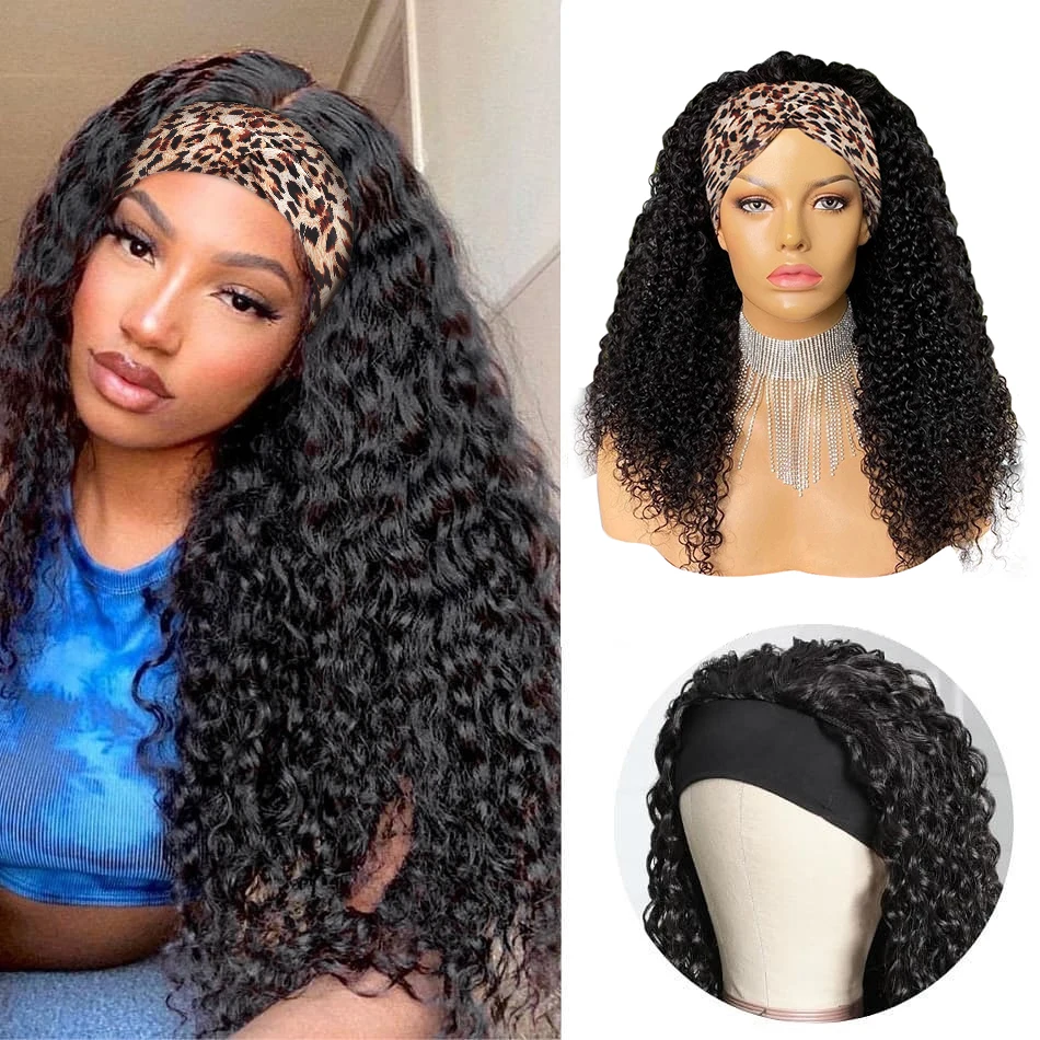 

Kinky Curly Human Hair Wigs Brazilian Headband Wigs for Women 150 Density Deep Wave Wig Human Hair 8-30 Inch Wig Free Shipping