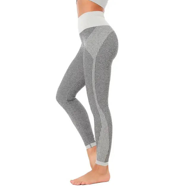 SVOKOR Fitness Leggings Women Sexy Seamless Gray Striped Leggings High Waist Workout Pants Push Up Slim Elasticity Gym Pants