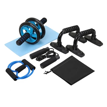 

2020 new 5-in-1 AB Wheel Roller Kit with Push-Up Bar Jump Rope Hand Gripper and Knee Pad for Gym Home Workout Exercise Tools