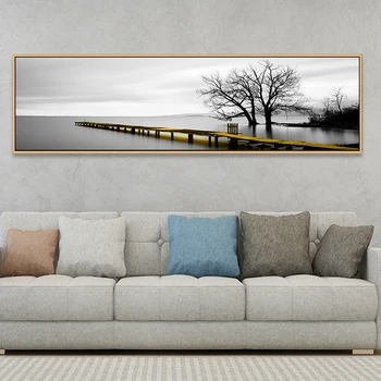 

Calm Lake Surface Yellow Long Bridge Scene Poster Canvas Paintings Poster Prints Wall Art Pictures for Living Room Cuadros