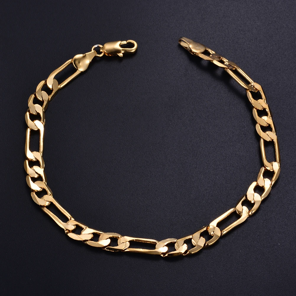 

WANDO Classic Gold Color Link Chain Bracelet For Men Jewelry High Polished Hand Chain Accessories Bangles Birthday Gifts #7