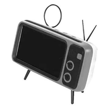 

3 in 1 Wireless Speaker Retro TV Mini Portable Bluetooth Bass Speaker Mobile Phone Holder Speaker Retro Photo Frame for Gift Bla