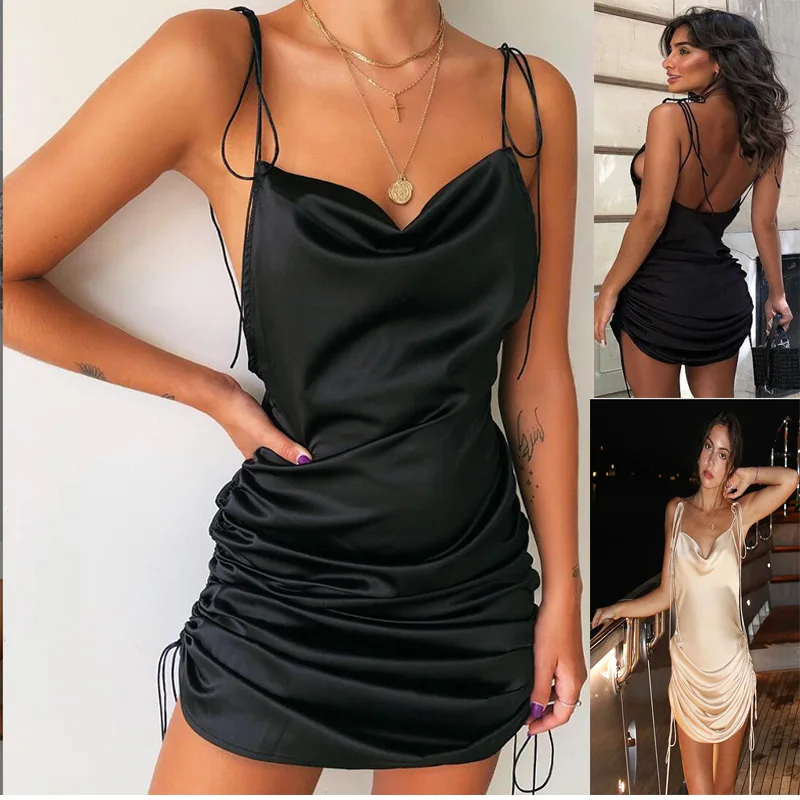 Fashion Women Solid Spaghetti Straps Backless Sleeveless Sexy Dresses Bottom Length Adjustable Ladies Casual Dress | Женская одежда
