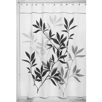 

Leaves BotanicalSize Fabric Bathroom Shower Curtain - 54" x 72", Black/Gray