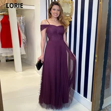 

LORIE Purple Tulle Long Prom Dresses Off Shoulder Sweetheart Evening Dress A Line Formal Party Gown Bridesmaid Robe De Soiree