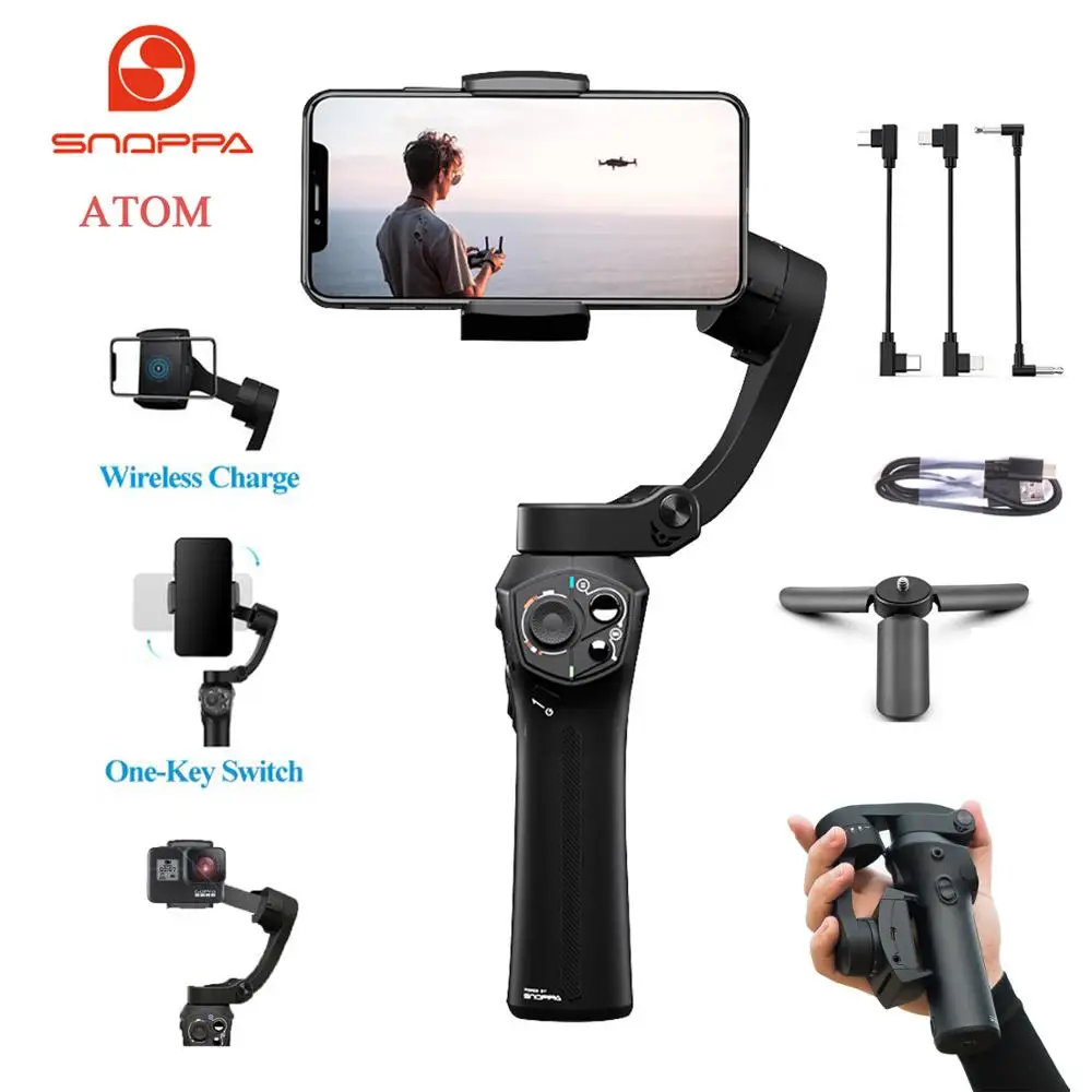 

Snoppa Atom Foldable Pocket-Sized 3-Axis Handheld Gimbal Stabilizer for GoPro Smartphone Wireless Charging