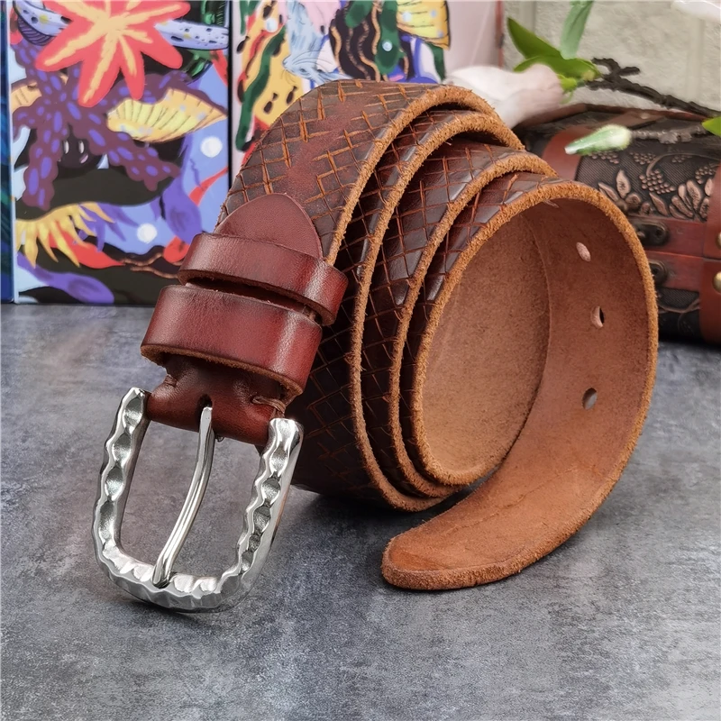 Stainless Steel Belt Buckle Men Belt Leather Luxury  Designer Belt Fashion Carving Leather Belts For Men Ceinture Male  SBT0020