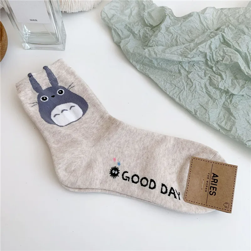 Totoro Sock No face Man Socks Anime Hayao Miyazaki Cartoon Figures Printed Korean Socken Creative Fairydust Cotton Sock