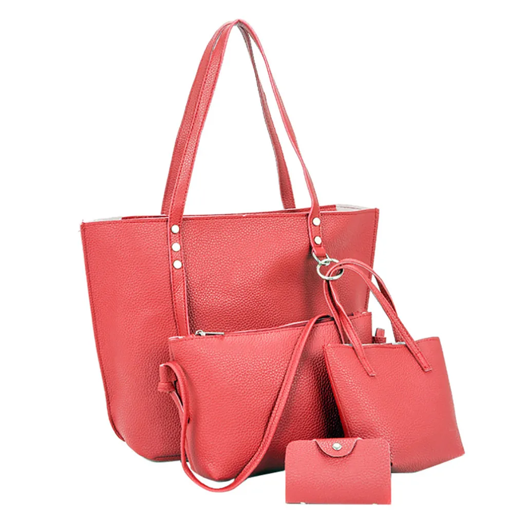 4 шт., женская сумка, набор, Женский кошелек и сумочка, четыре части, сумка на плечо, сумка-тоут, сумка-мессенджер, сумка, Прямая поставка, сумка для основной женщины - Цвет: Red