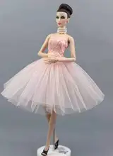 BJD – robe de soirée pour poupée Barbie, rose, épaules dénudées, tenue de bal, vêtements de princesse, accessoires, 1/6